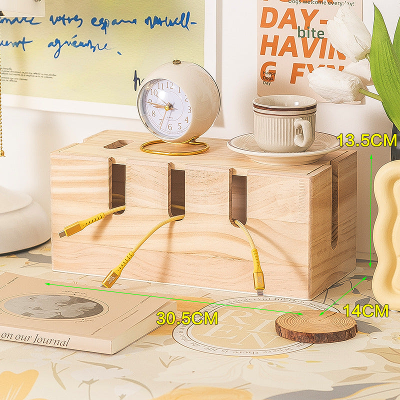 Solid Wood Cable Management Box - Eco-Friendly Power Strip Storage