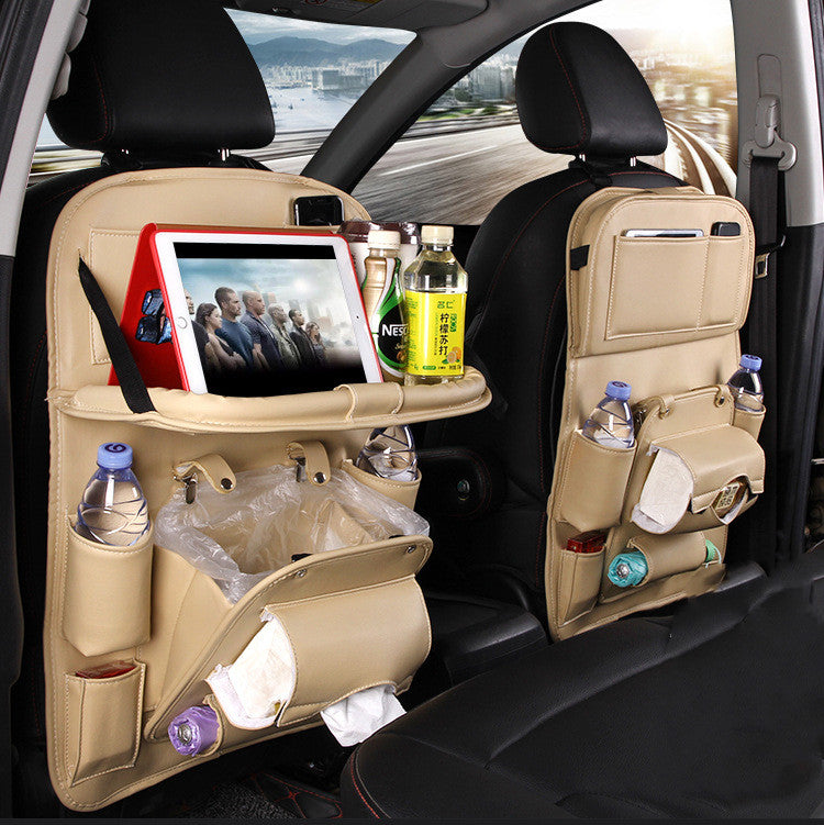 Premium PU Leather Car Seat Back Organizer - Multi-Pocket Storage