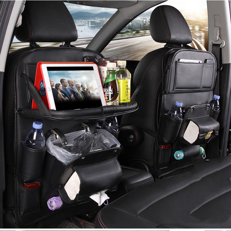 Premium PU Leather Car Seat Back Organizer - Multi-Pocket Storage