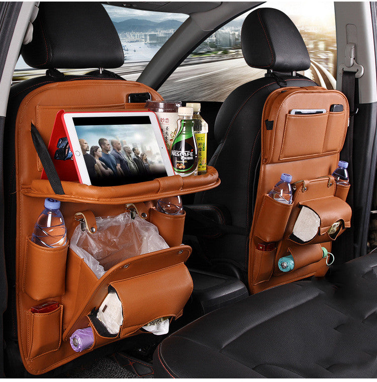 Premium PU Leather Car Seat Back Organizer - Multi-Pocket Storage