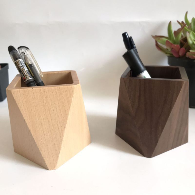 Wooden Pen Holder - Desktop Storage Box & Stationery Organizer