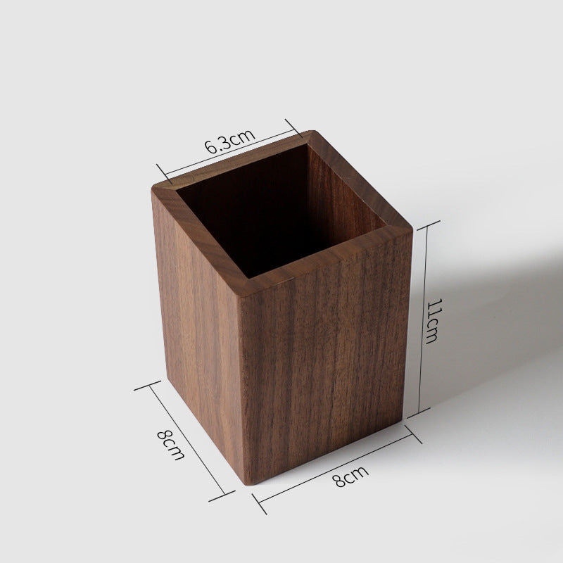 Wooden Pen Holder - Desktop Storage Box & Stationery Organizer