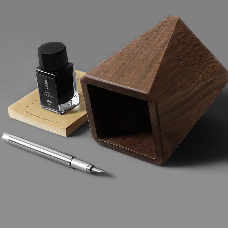 Wooden Pen Holder - Desktop Storage Box & Stationery Organizer