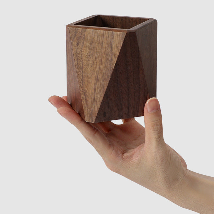 Wooden Pen Holder - Desktop Storage Box & Stationery Organizer