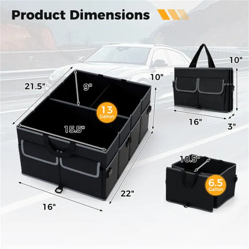13 Gallon Car Trunk Organizer - 3 Compartments & 6 Pockets