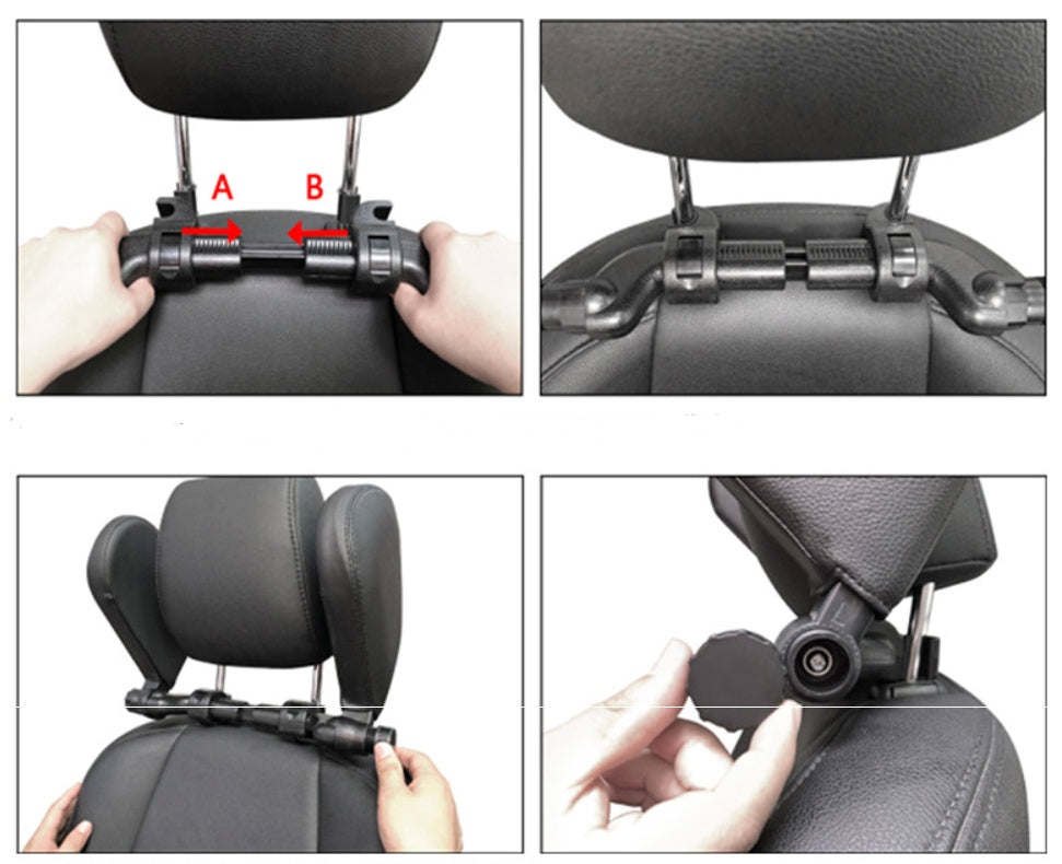 Premium Adjustable Car Headrest Pillow - PU Leather & Side Support