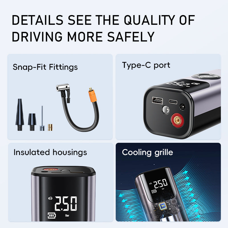 Portable Wireless Tire Inflator - Rechargeable Air Compressor with Digital Display