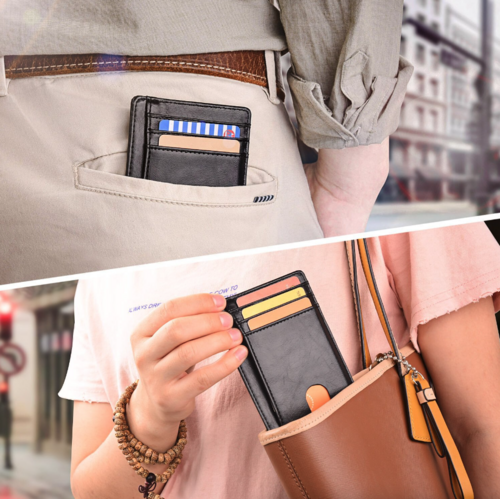 Mens Leather Slim Wallet Credit Card Holder RFID Blocking Pocket ID