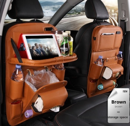 Premium PU Leather Car Seat Back Organizer - Multi-Pocket Storage
