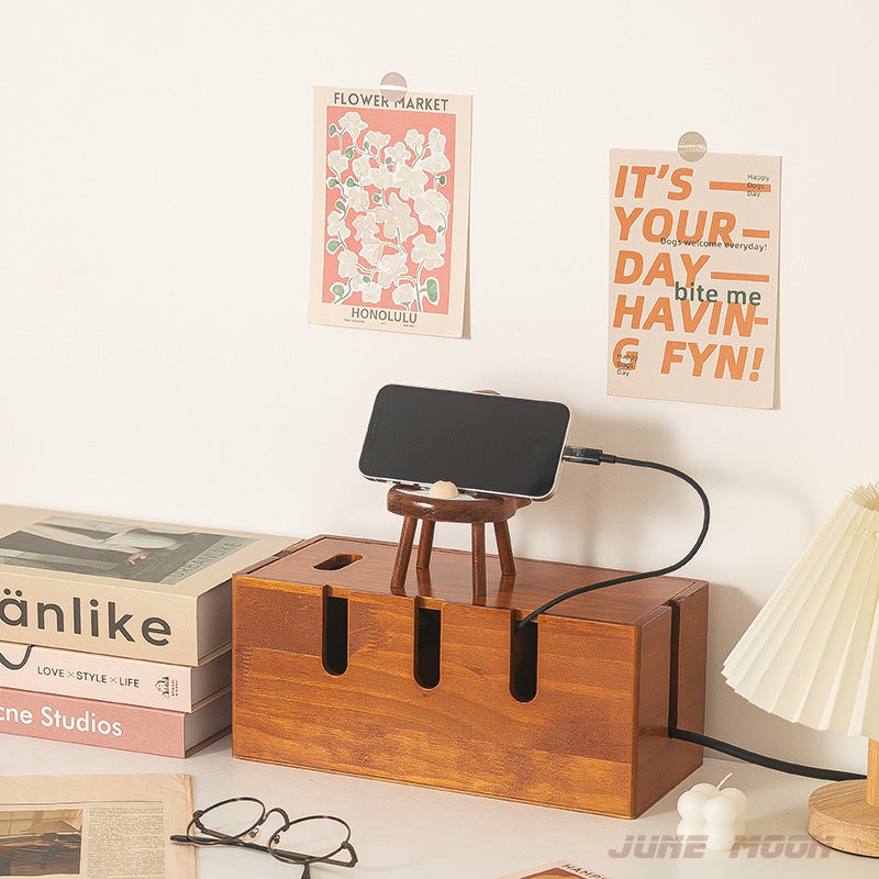 Solid Wood Cable Management Box - Eco-Friendly Power Strip Storage