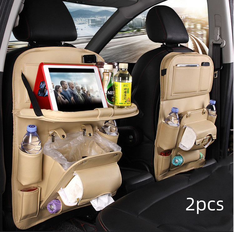 Premium PU Leather Car Seat Back Organizer - Multi-Pocket Storage