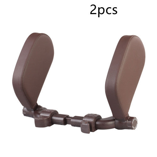 Premium Adjustable Car Headrest Pillow - PU Leather & Side Support