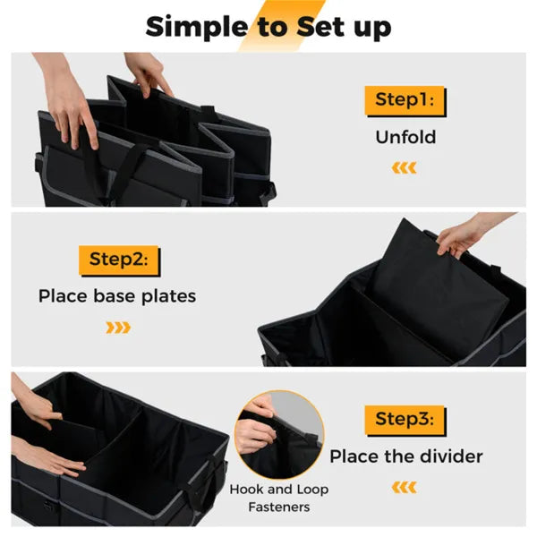 13 Gallon Car Trunk Organizer - 3 Compartments & 6 Pockets