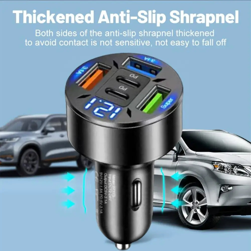 250W 5-Port Car Charger with Digital Display - PD QC3.0 Fast Charging