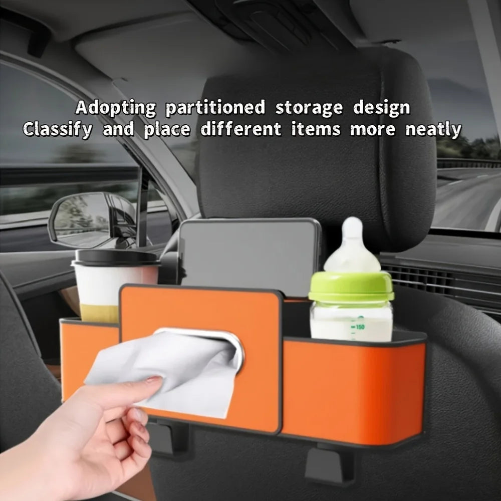 Car Seat Organizer with ABS Box & Tissue Holder - Universal Fit