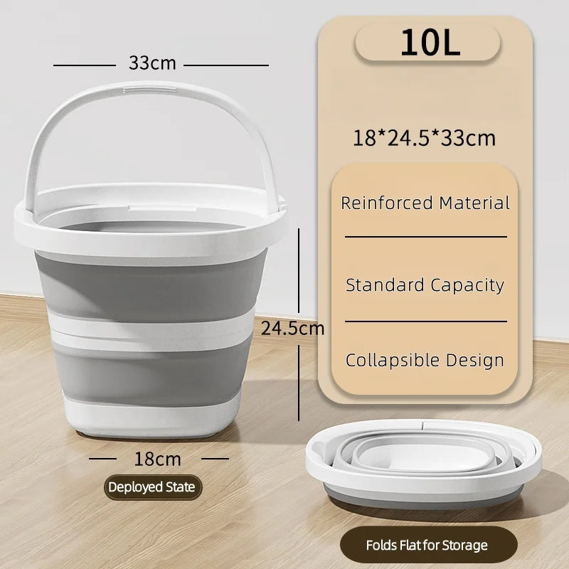 Collapsible Car Wash Bucket - Ultra-Flat 5cm (2in) Design - 10L/5L Vehicle Detailing Tool