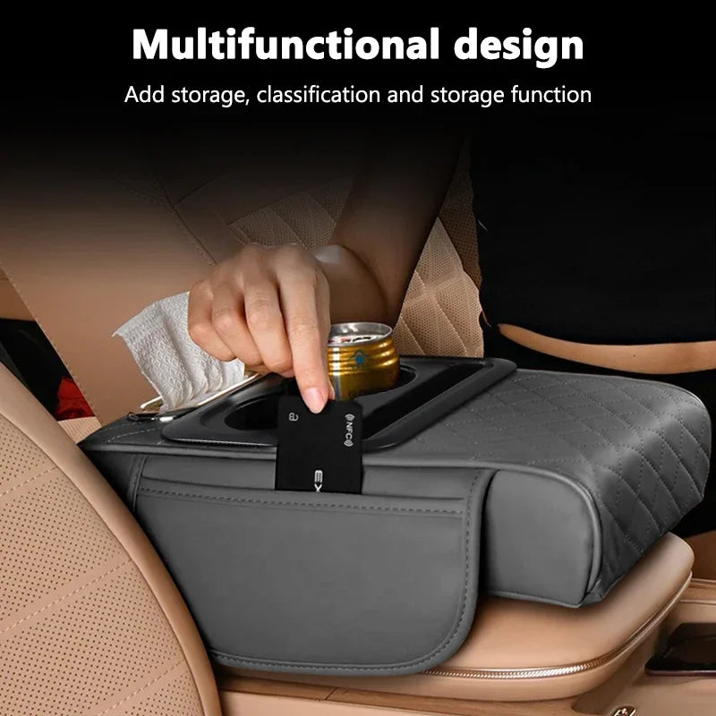 Car Center Console Organizer - Armrest Storage Box with Cup Holder