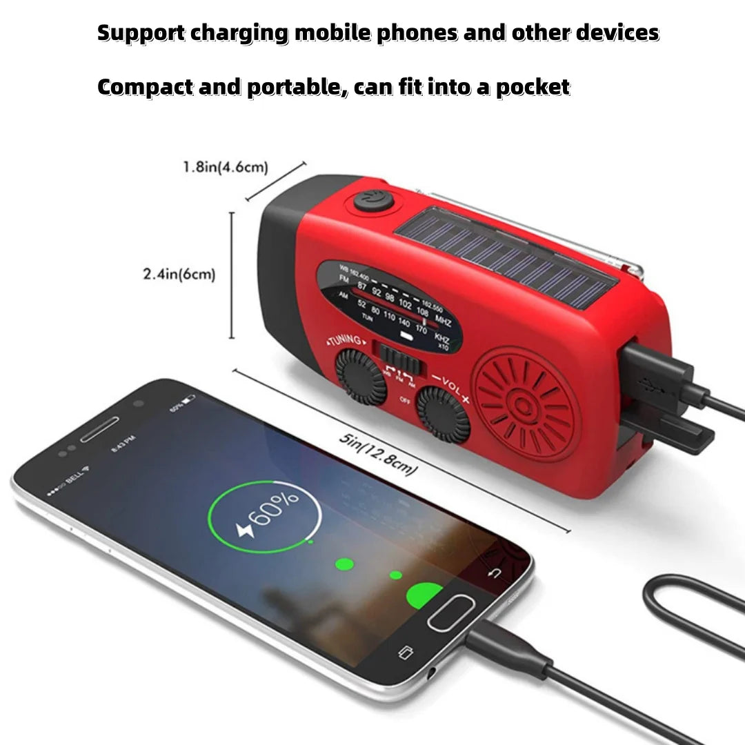 Portable Emergency Radio with Hand Crank & Solar Charging