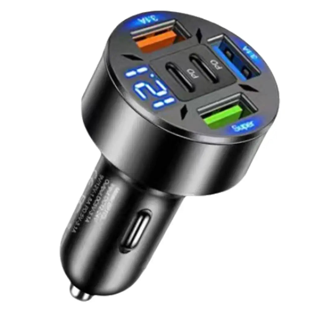 250W 5-Port Car Charger with Digital Display - PD QC3.0 Fast Charging