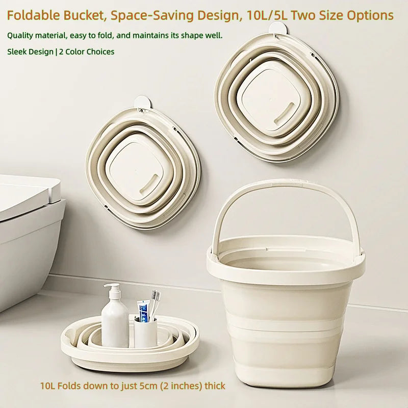 Collapsible Car Wash Bucket - Ultra-Flat 5cm (2in) Design - 10L/5L Vehicle Detailing Tool