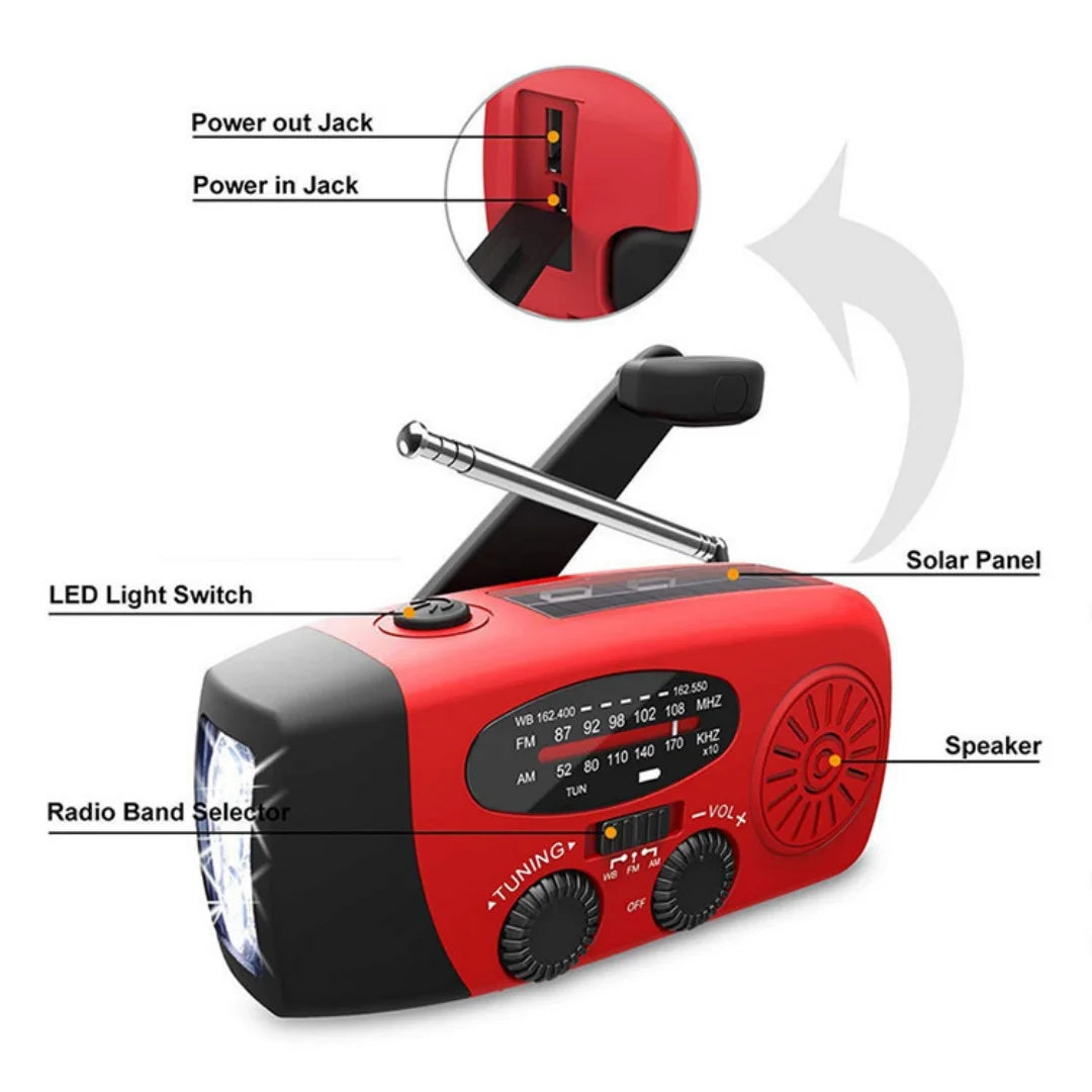Portable Emergency Radio with Hand Crank & Solar Charging