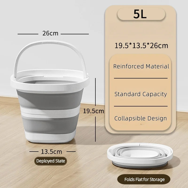 Collapsible Car Wash Bucket - Ultra-Flat 5cm (2in) Design - 10L/5L Vehicle Detailing Tool