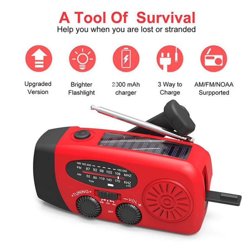 Portable Emergency Radio with Hand Crank & Solar Charging
