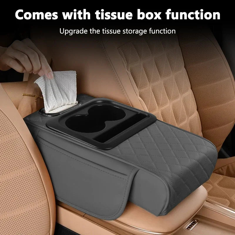 Car Center Console Organizer - Armrest Storage Box with Cup Holder