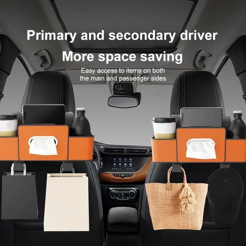 Car Seat Organizer with ABS Box & Tissue Holder - Universal Fit