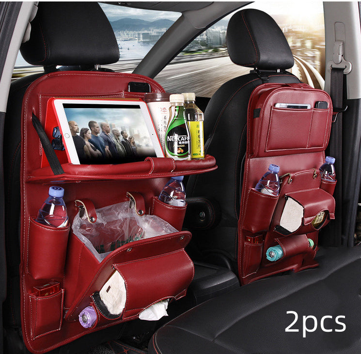 Premium PU Leather Car Seat Back Organizer - Multi-Pocket Storage