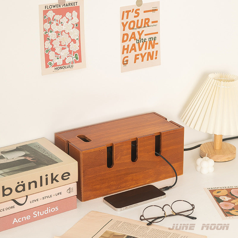Solid Wood Cable Management Box - Eco-Friendly Power Strip Storage
