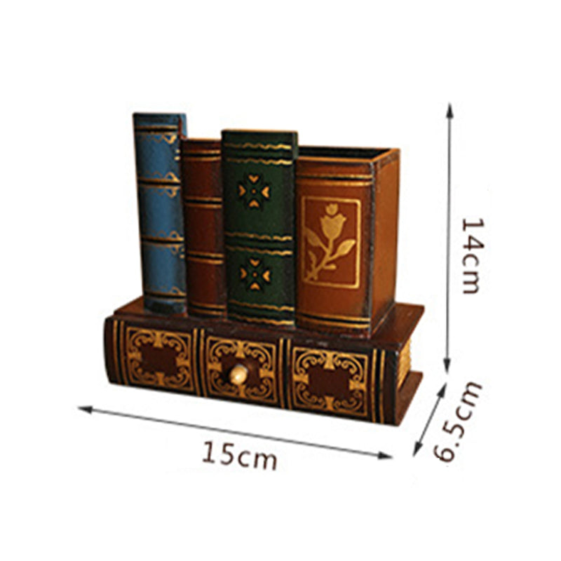 Retro Wood Pen Holder - Book Shape Desk Organizer