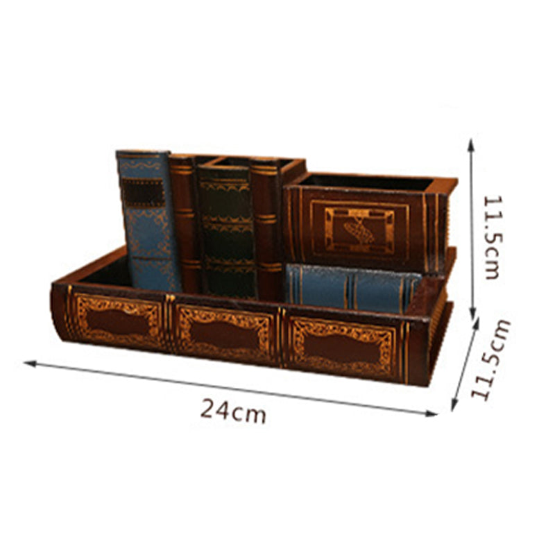 Retro Wood Pen Holder - Book Shape Desk Organizer