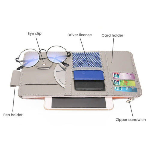 Car Sun Visor Organizer - 7 Pockets & Sunglass Holder