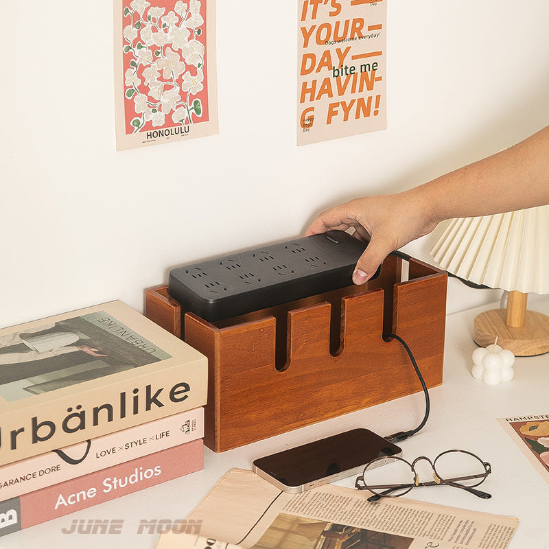 Solid Wood Cable Management Box - Eco-Friendly Power Strip Storage
