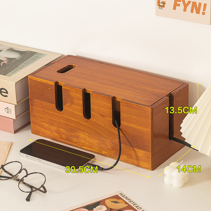 Solid Wood Cable Management Box - Eco-Friendly Power Strip Storage