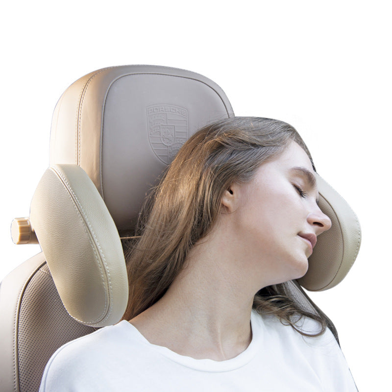 Premium Adjustable Car Headrest Pillow - PU Leather & Side Support